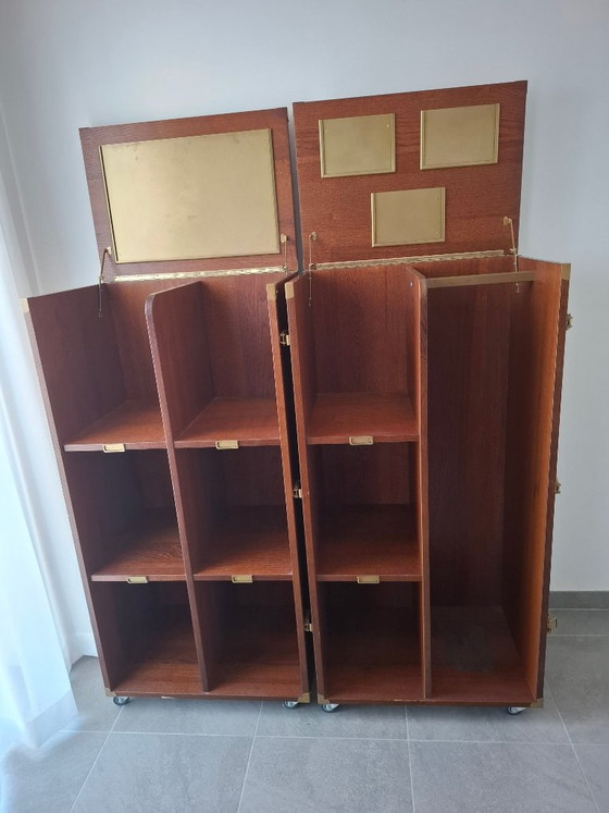 Rare Vintage Lee Jeans Wardrobe Trunk, Storage cabinet, Wood, Brass, Brown (photo 5 of 11)