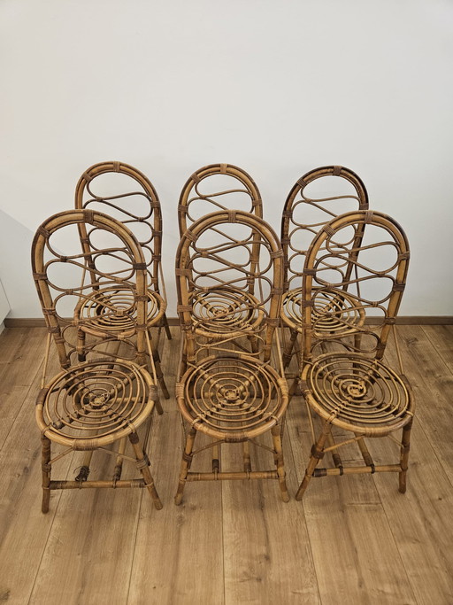 6 Italian vintage designer chairs, bamboo rattan
