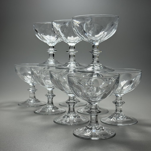Set di 10 bicchieri da champagne in cristallo - Cristal d'Arques. Metà secolo