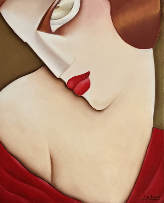 Image 1 of Large Art Deco oil on canvas – Stylized woman signed Ardoon (circa 1980) – 100 x 65.5 cm