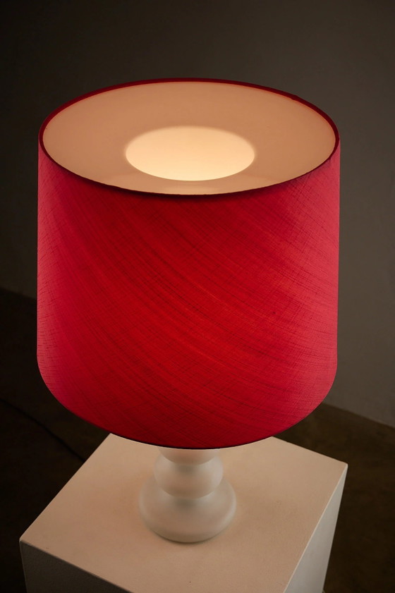 Uno & Östen Kristiansson for Luxus Table Lamp with Opaline Glass Base, Plastic, Red, Scandinavian (photo 6 of 10)