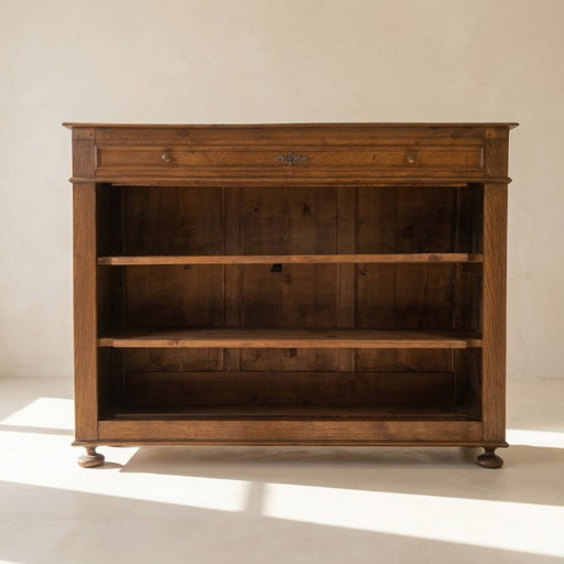 Open eikenhouten dressoir/vitrinekast in landelijke stijl, 1930/50