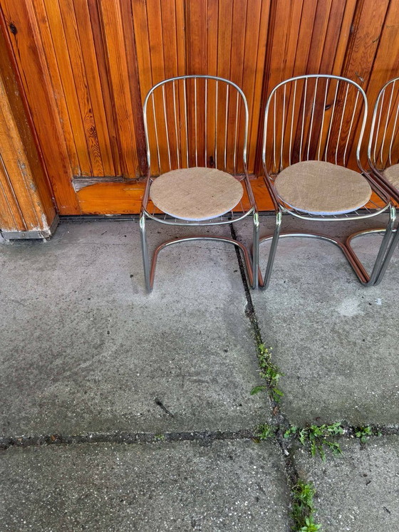 Italian Dining Chairs by Gastone Rinaldi, 1970s, Set of 4, Metal, Chrome, Italian Design (photo 2 of 8)