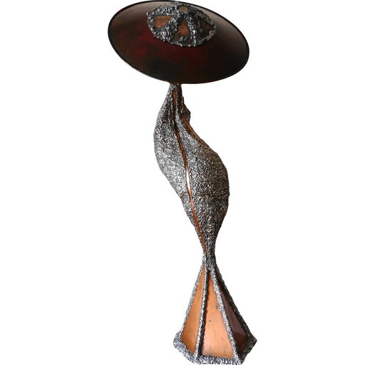 Lampada scultura vintage in rame e metallo fuso, 1990
