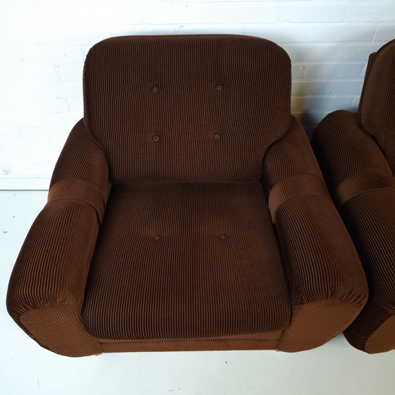 Image 1 of 3 fauteuils vintage en velours côtelé marron foncé, années 1970