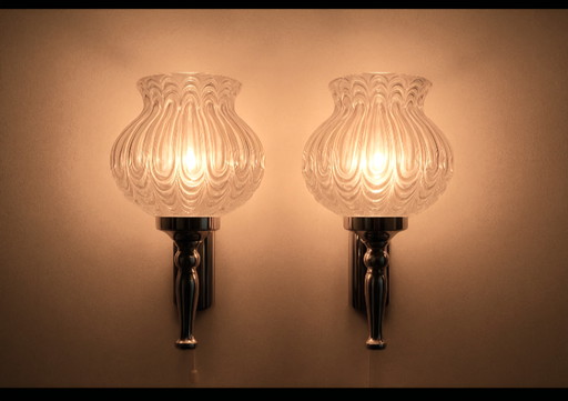 2 mid-century wall lamps glass metal