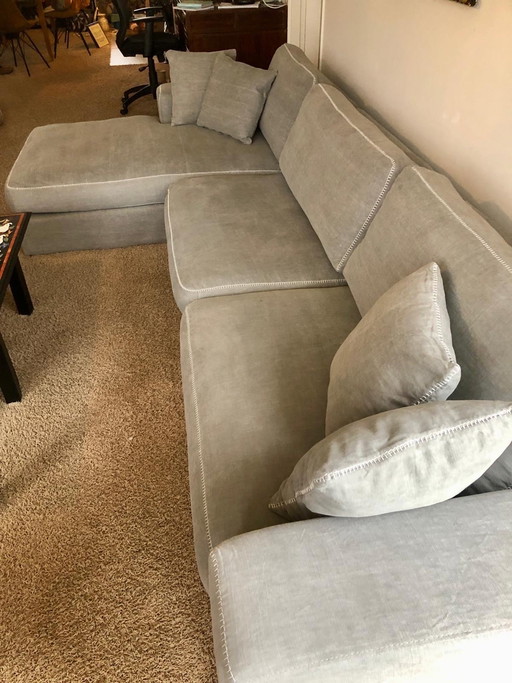 Sofá de tela gris claro WOOOD de 3,5 m con chaise longue a la izquierda