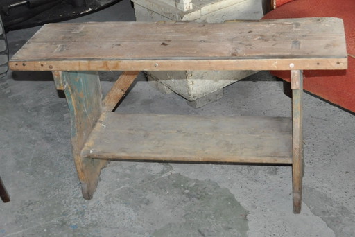 Pequeño Banco de Asiento Rústico Antiguo