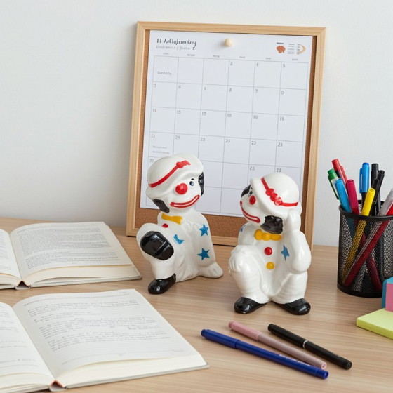 Image 1 of Paire de serre-livres vintage en céramique représentant des clowns