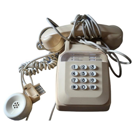 Telefono fisso vintage beige con pulsanti - Eleganza retrò dalla Francia - 2C02