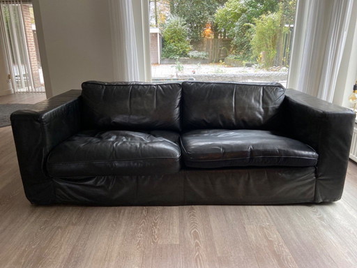 Two 3-seater Machalke sofas, aniline leather (black)