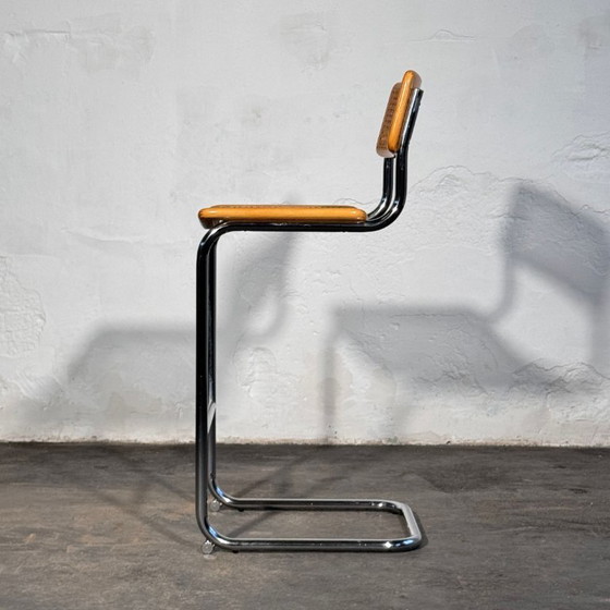 Image 1 of Een paar rotan barkrukken in de stijl van Marcel Breuer S32, jaren 90.