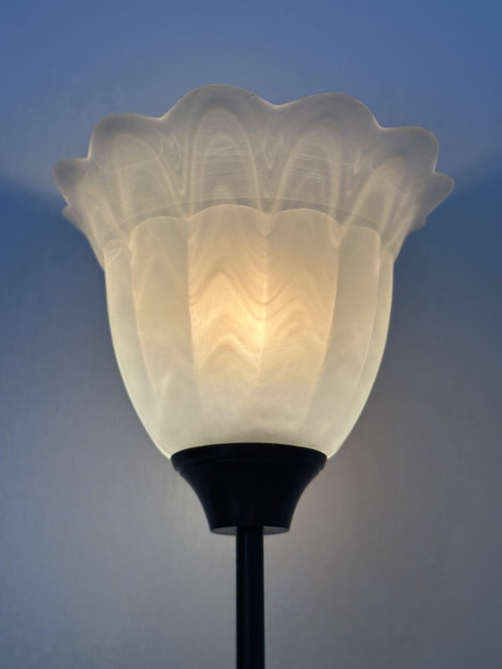 Image 1 of Klassieke Vintage Tafellamp Messing Glas Lamp