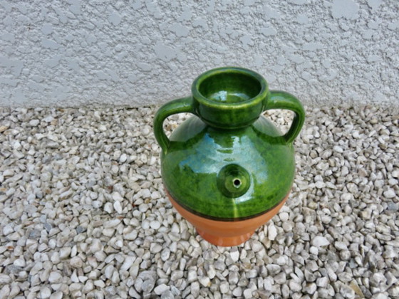 Image 1 of Brocca per l'acqua in terracotta smaltata verde, proveniente dal sud della Francia, anni '50.