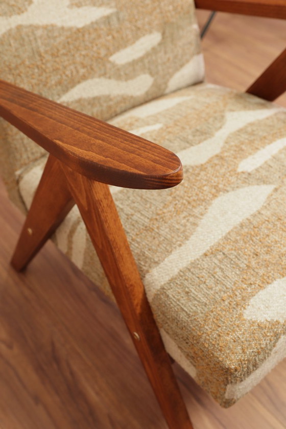 Image 1 of Vintage loungestoelpatroon Jacquardstof Scandinavisch design Bruine houtkleur