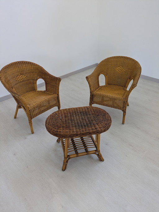 Salon d'extérieur en osier - Vintage