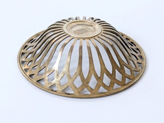 Image 1 of 1960s Midcentury Openwork Floral Decorative Bowl, Heavy Solid Brass Centerpiece