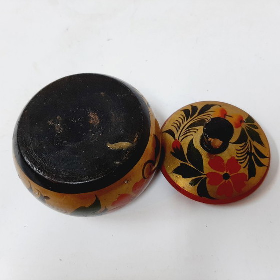 Image 1 of Mini scatola portaoggetti russa Hohloma d'epoca con coperchio