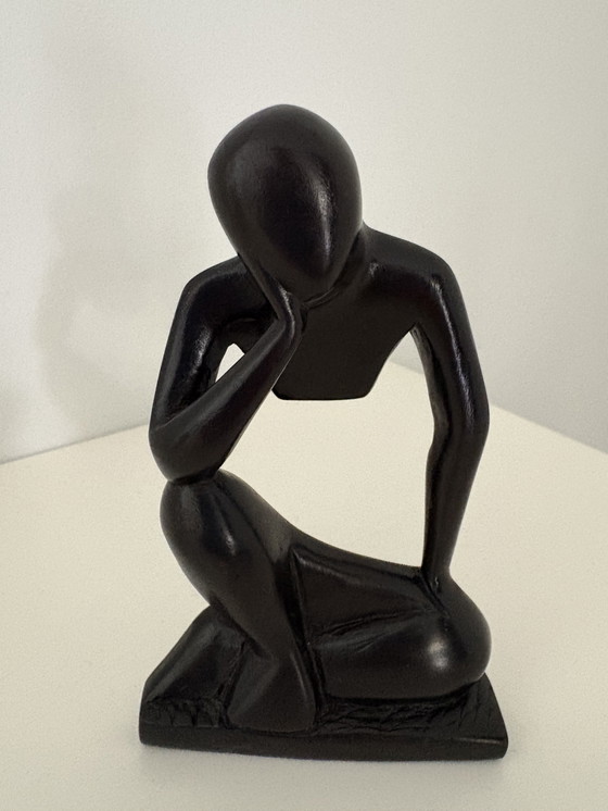 Image 1 of Modern sculpture, The Thinker, in black wood