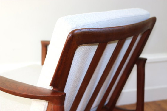 Paire de fauteuils scandinaves vintage teck 1960, Roche Bobois, Bois, Textile, Marron, Mid Century Modern (photo 12 sur 13)