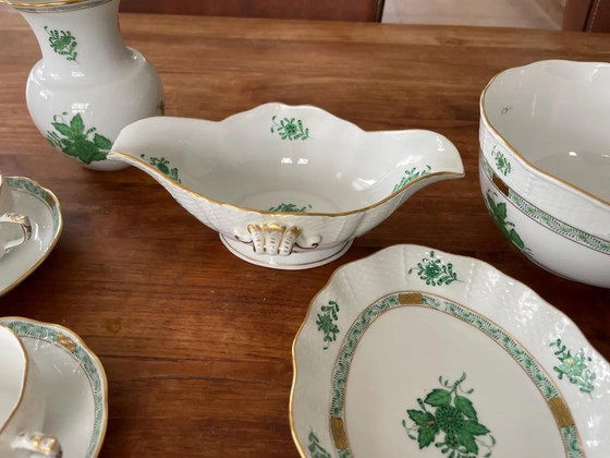 Image 1 of Gorgeous Herend Hungary Apponyi Chinese Bouquet Green Complete Dinner, Breakfast and Tea/Coffee Service Set – 6 Place Settings
