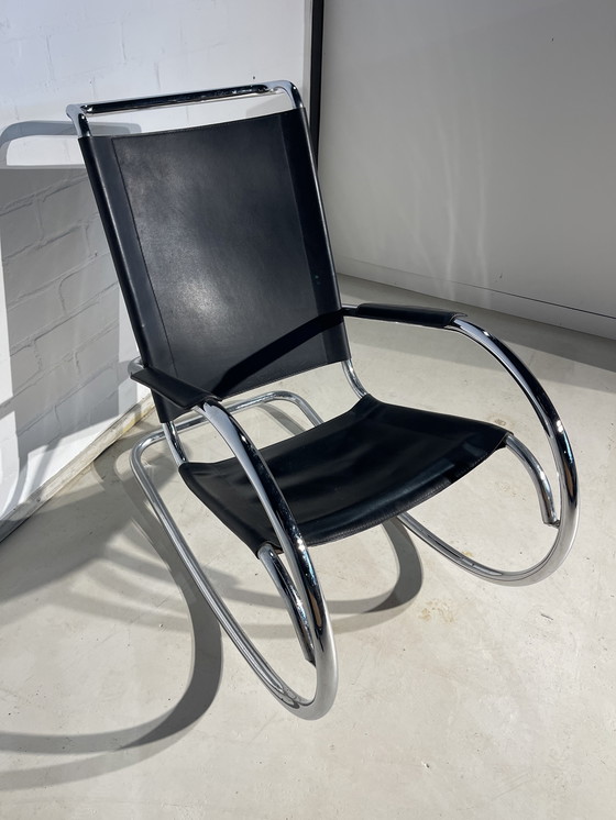 Image 1 of Fasem Bauhaus schommelstoel, chroom en leer, jaren 70