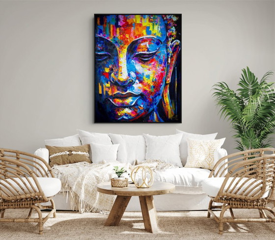 Image 1 of Peinture unique de Bouddha peinte à la main « Équilibre sacré » – Seksak Jaichumchen – 100×120 cm