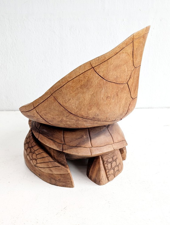Fauteuil d'appoint tortue artisanal sculpté à la main, années 1970, Bois, Marron, Rustic (photo 3 sur 8)