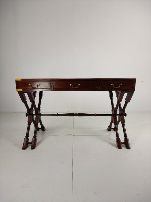 Vintage Anglo-Indian military writing desk – brass inlay