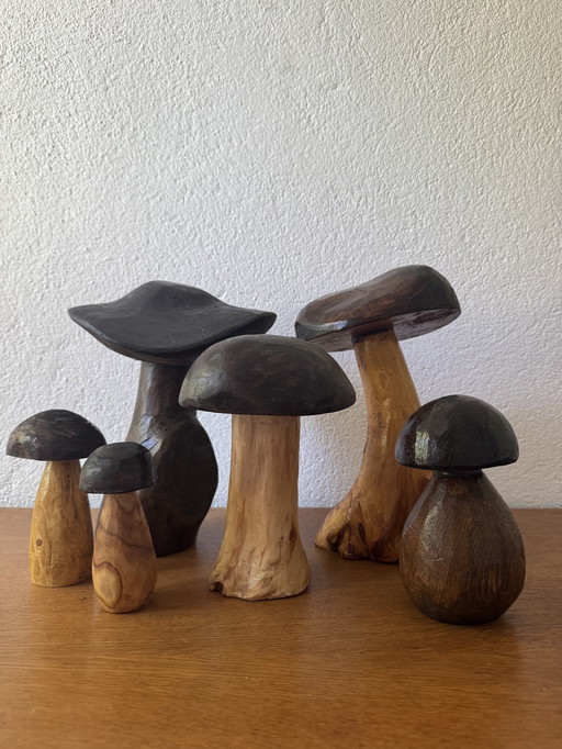 Decorative vintage wood mushrooms