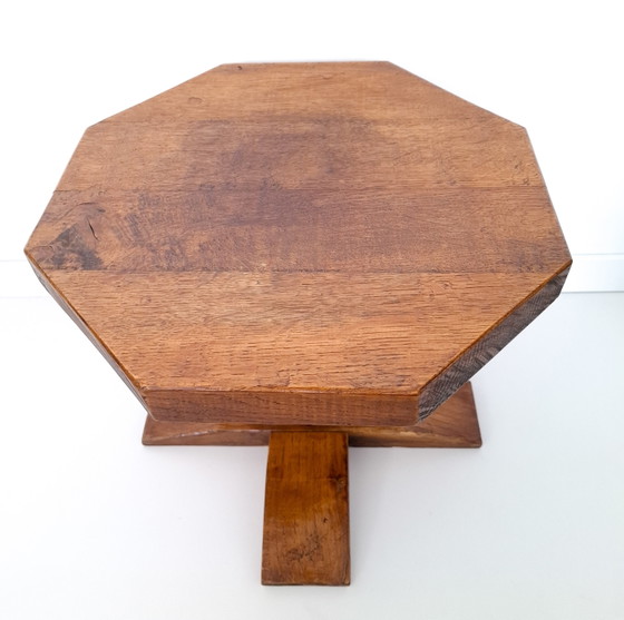 Vintage Brutalist Bijzettafel Eikenhout 8 Hoekig – Wood (photo 4 of 7)