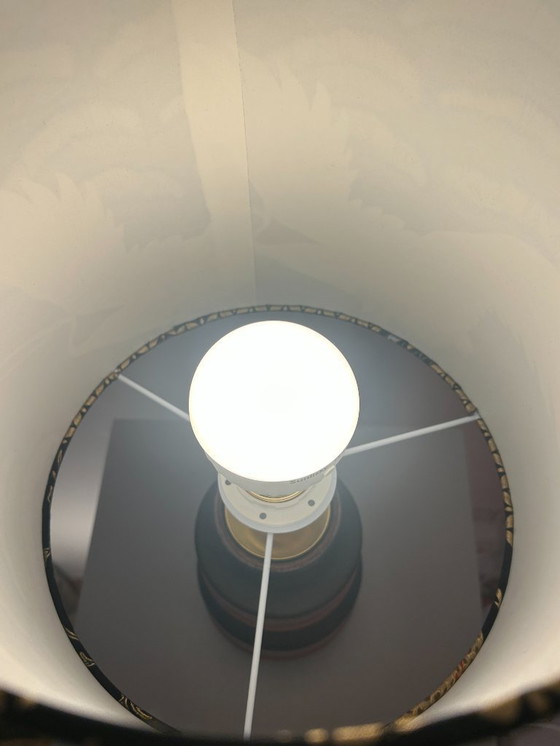 Image 1 of Lampe vase fabriquée à partir d'un vase pagode par Scheurich – début des années 1970 | Abat-jour en tissu japonais