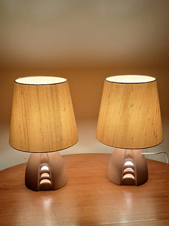 Image 1 of 🟡 2 Ceramic Table Lamps by Lichtamik – Mid-Century Inspired – Set