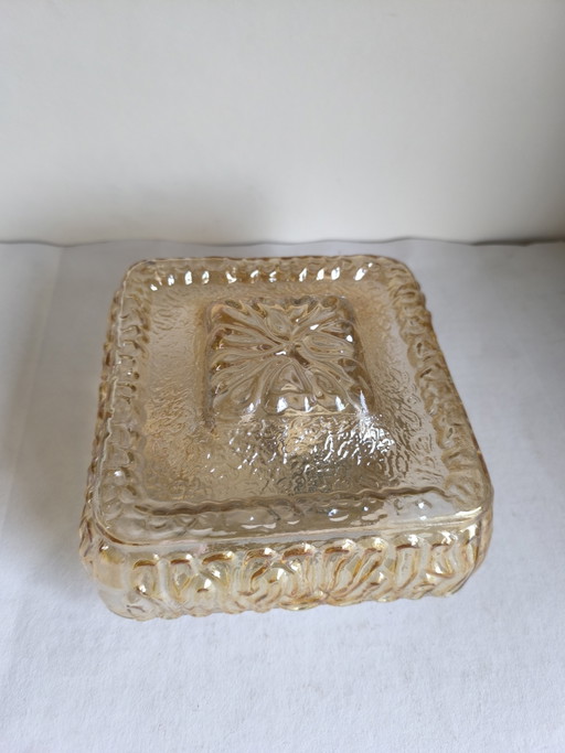 Vintage Mid Century Glas Deckenleuchte Bernstein Glas