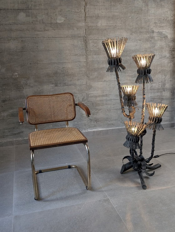 Lampada da terra brutalista in ferro battuto nero a cinque luci a cardo, anni '70 – Lampade da terra, Iron (photo 9 of 14)