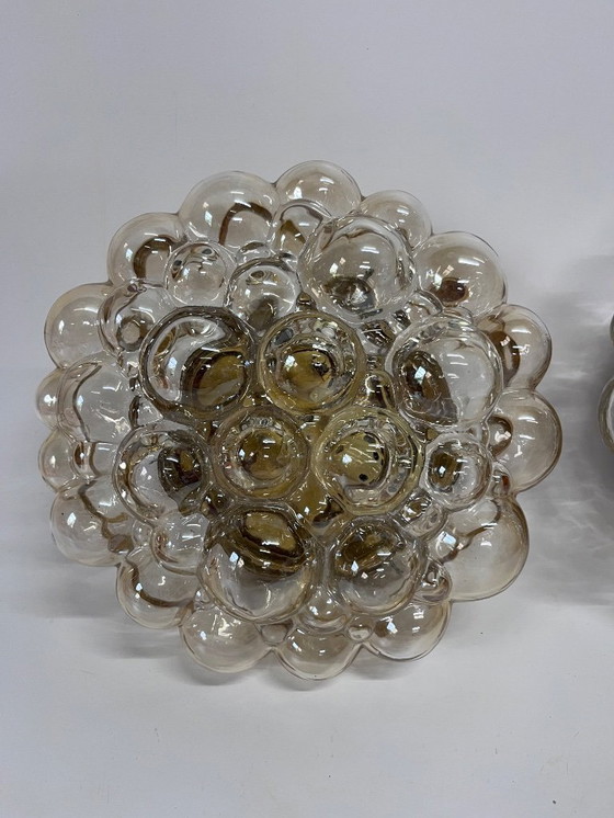Image 1 of Set of 2 Mid - Century Helena Tynell ceiling light bubble amber glass