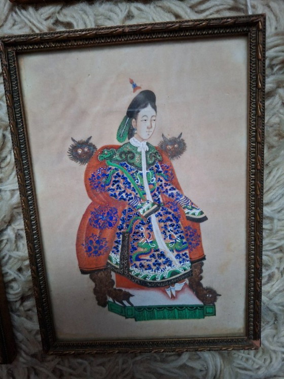 Image 1 of 4 belles peintures anciennes sur papier de riz, Canton, 1840