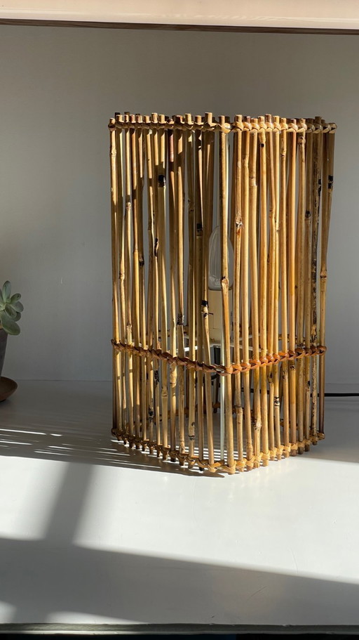 Vintage Wicker Wood Cube Lamp
