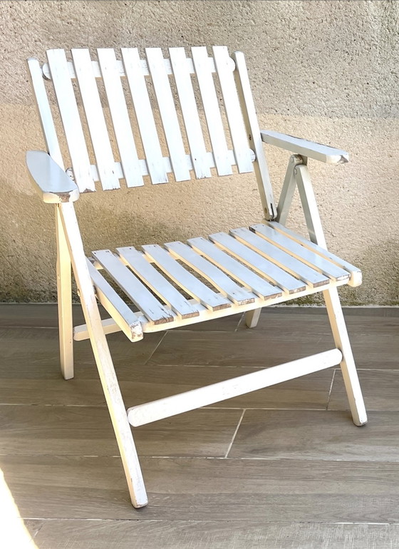 Image 1 of Vintage Wood Folding Garden Armchair by R.Gleizes France