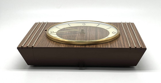Image 1 of Mid Century Wall / Mantel Clock – Junghans Quartz W756 – Wood & Brass