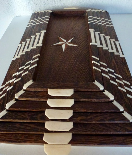 Image 1 of 6 bandejas Art Decó de palisandro con incrustaciones de hueso - Angloindio.