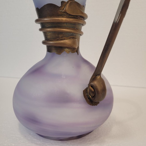 Image 1 of Violet glass jug with gold decorations, 80's - France