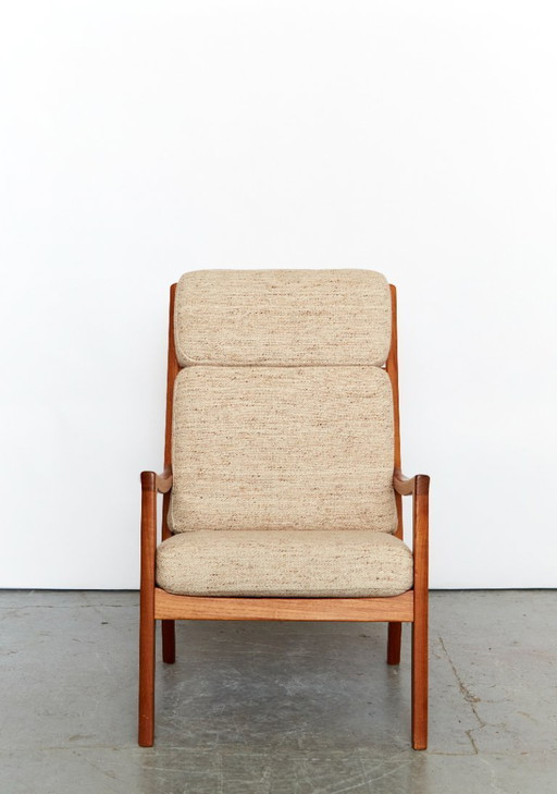 Poltrona Senator Mid-Century con schienale alto in teak di Ole Wanscher per Poul Jeppesen