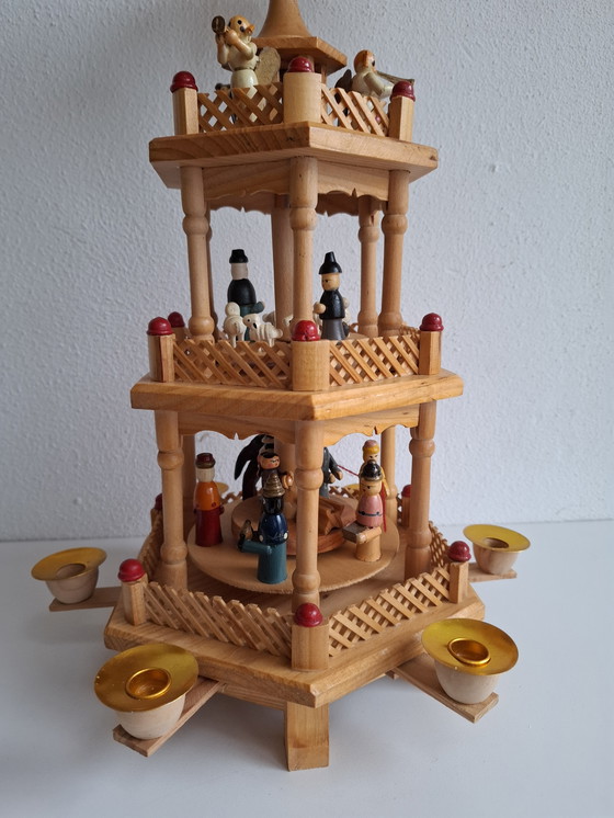 Image 1 of Vintage Christmas pyramid 3 tiers Ore Mountains