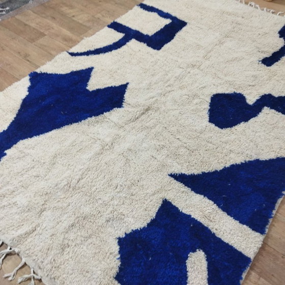 Image 1 of Abstract Blue Moroccan Rug – Abstract Blue Berber Carpet | 300 × 200 cm