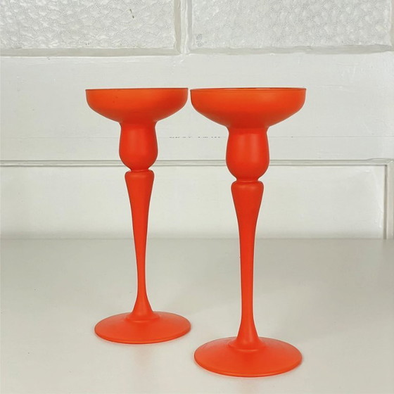 Image 1 of Set di candelieri in vetro arancione di J.G. Durand