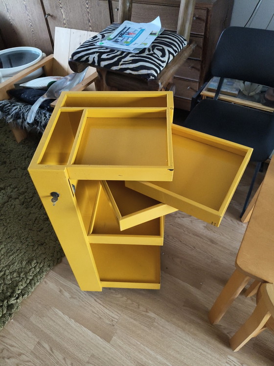 Image 1 of Rare Vintage Metal Bieffe Padova Architect's Trolley (1970s) – Bright Yellow with Key!