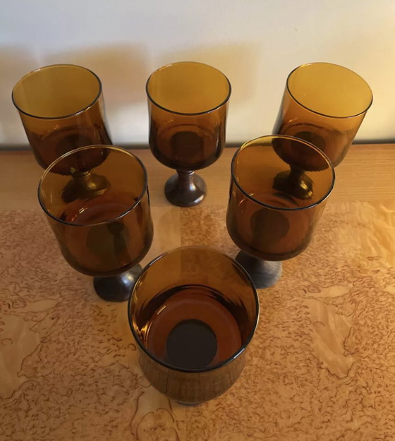 Image 1 of Set di bicchieri vintage con gambe in legno