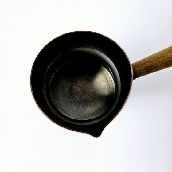 Image 1 of Antique Handmade Copper Coffee Pot With Wooden Handle | Coffe Maker From 1940s | Signed By L. DÖMÖTÖR well-known Goldsmith