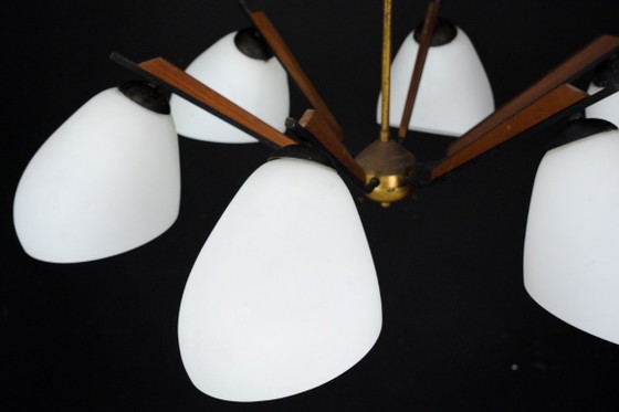 Image 1 of Italian Mid-Century six arms chandelier in the manner of Stilnovo. Italy 1950s.